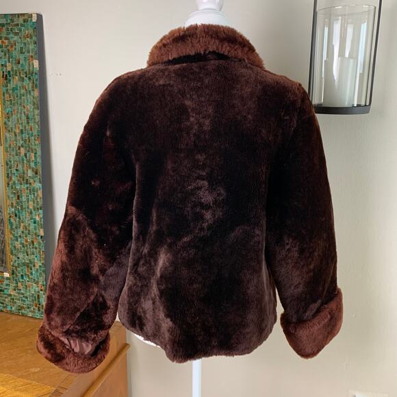 Vintage Brown Faux Fur Jacket Plush Feel Dixie Shops 1950s/60s Cropped Boxy Fit - Picture 5 of 8